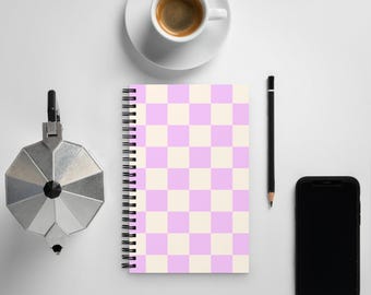 Aesthetic Spiral Notebook, A5 Dotted Journal, Cute Office Supplies, Stationary Gift, School & Work Notebook, Purple Checkered