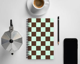 Aesthetic Spiral Notebook, A5 Dotted Journal, Cute Office Supplies, Stationary Gift, School & Work Notebook, Mint Chocolate Checkered