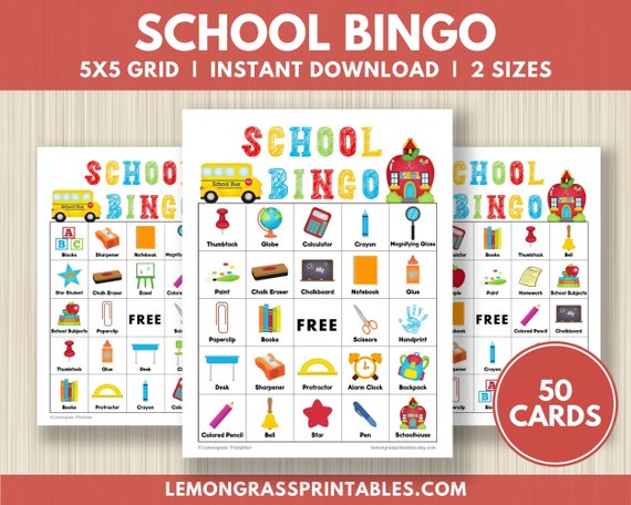 Back to School Bingo Cards Printable School Birthday Party