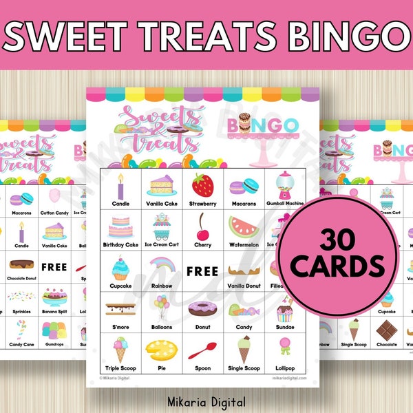 Dessert Bingo Cards Printable, Ice Cream Party Game, End of School Party Activity for Kids, Quiet Time Toy for Toddler, Travel Bingo, S18