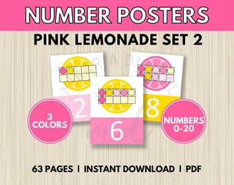 Pink Lemonade Decorations for Girls Room, Pink Lemonade Decor for Walls, Number Posters for Kids, Classroom Decor Printable, Homeschool