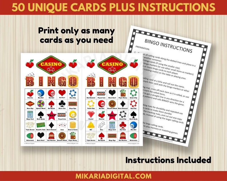 Casino Party Games for Adults Printable Bingo Cards Casino Etsy