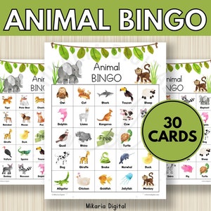 Animal Bingo Cards Printable, Animal Party Favors for Kids, Toddler Learning Activity, Road Trip Activities, Travel Bingo, Homeschool, D1