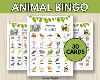 Animal Bingo Cards Printable, Animal Party Favors for Kids, Toddler Learning Activity, Road Trip Activities, Travel Bingo, Homeschool, D1