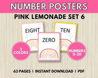 Pink Lemonade Decorations for Girls Room, Number Posters for Kids, Pink Lemonade Decor for Walls, Classroom Decor Printable, Homeschool