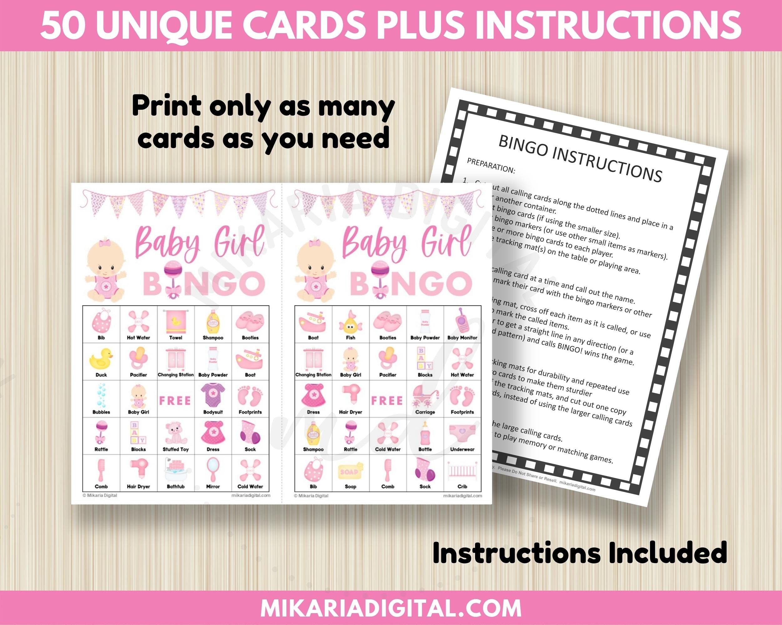 Baby Girl Bingo Cards Printable, Girl Baby Shower Games, Baby Girl ...