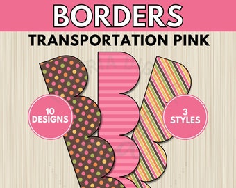 Transportation Bulletin Board Borders Classroom Decor Printable, Pink Decorations for Wall, Transportation Wall Decor for Girls