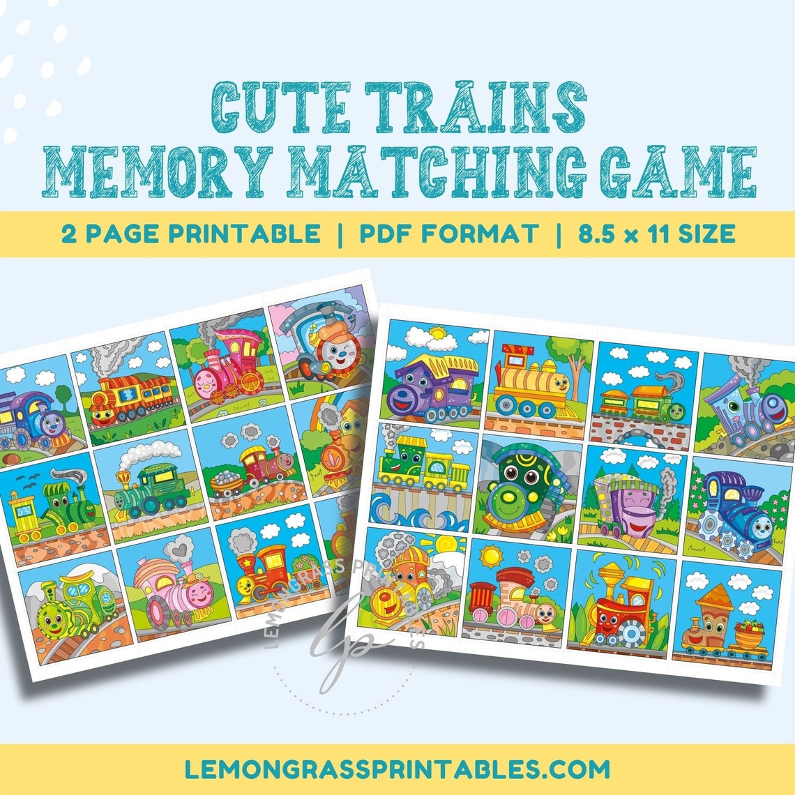 Train Memory Game Printable Memory Matching Game Preschool | Etsy
