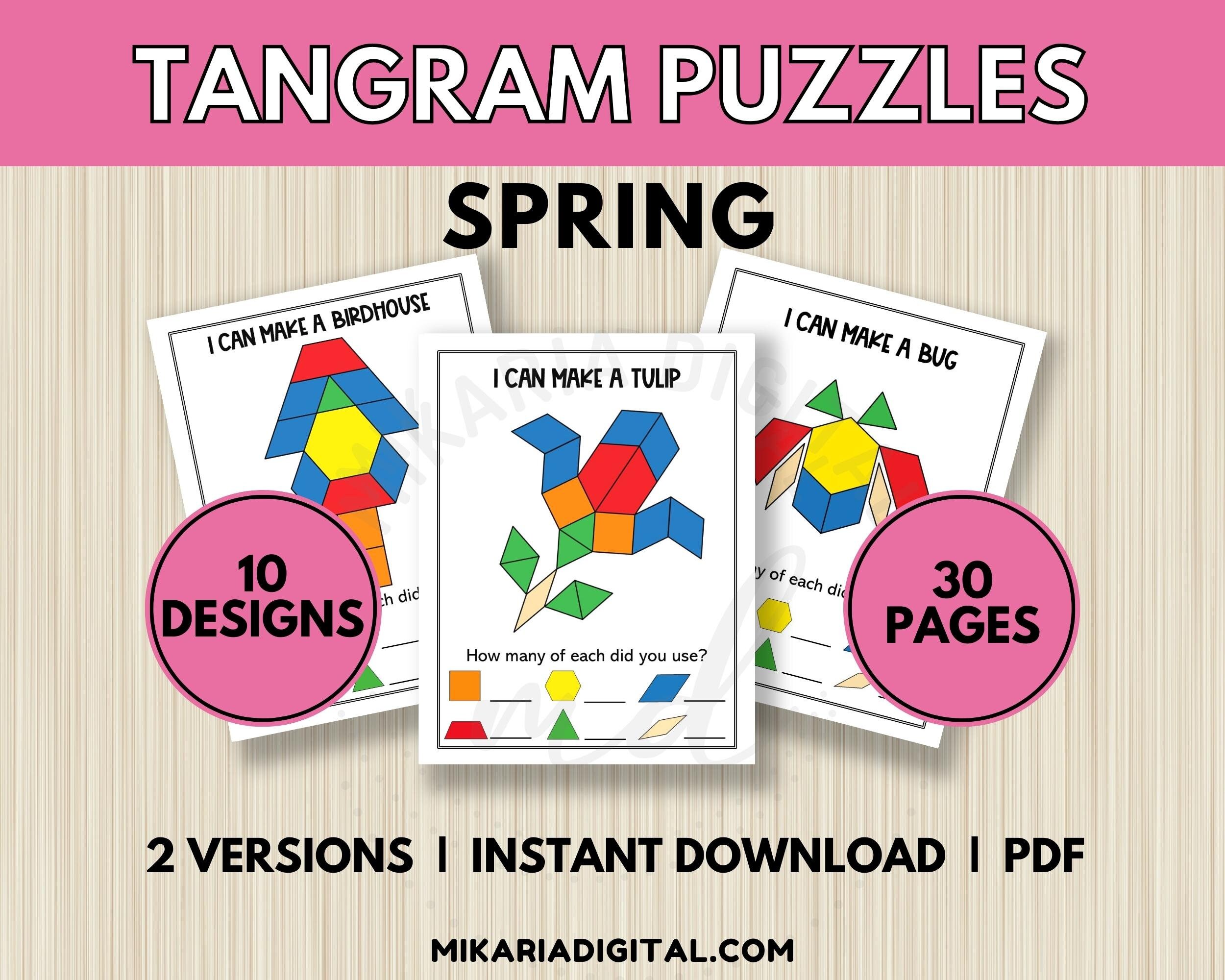 Spring Pattern Block Mats Tangram Puzzle Cards for Kids Toddler