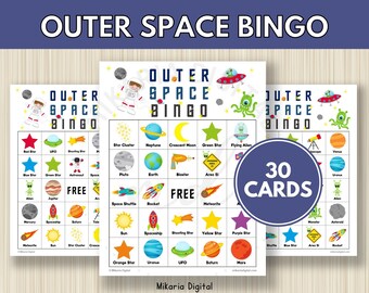 Outer Space Bingo Cards Printable, Outer Space Birthday Party Favors for Boys, Toddler Learning Activity, Road Trip Activities, S14