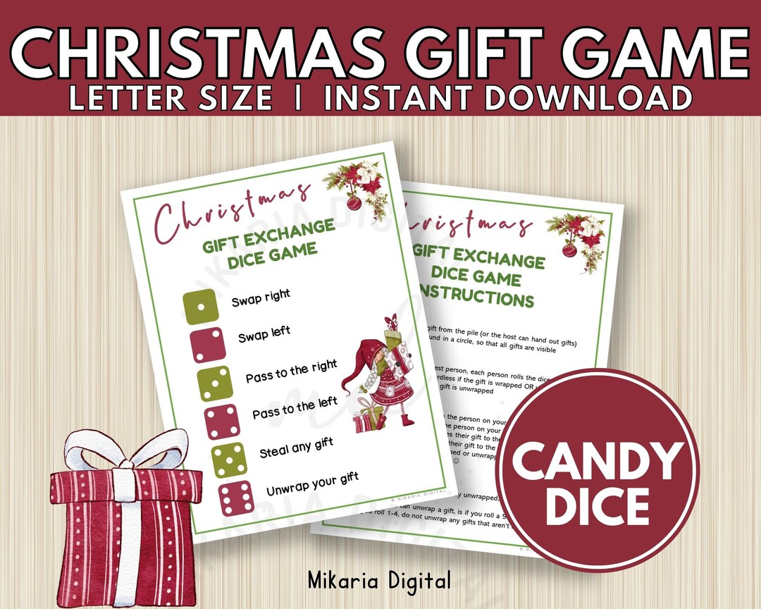 Printable Christmas Gift Exchange Dice Game, Christmas Office Party Game for Adults, Christmas