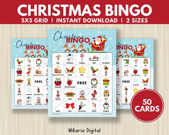 Christmas Bingo Cards Printable Holiday Party Favors for - Etsy