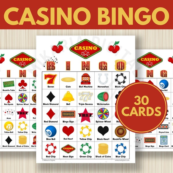 Casino Party Games for Adults, Printable Bingo Cards, Casino Party Favors, S4
