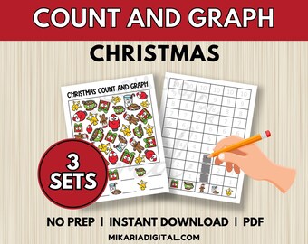 Christmas Printable Activities for Kids, Counting Game, Learn to Count, Christmas Math Worksheets, Find and Color, Count and Color