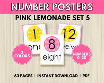 Number Posters for Kids, Pink Lemonade Decorations for Girls Room, Pink Lemonade Decor for Walls, Classroom Decor Printable, Homeschool