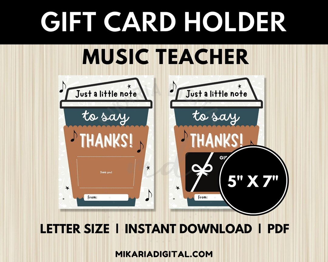 Music Teacher Gift Card Holder Printable, Appreciation Week Gift for ...