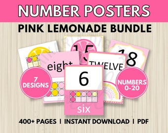 Number Posters Bundle for Kids, Pink Lemonade Decor for Walls, Pink Lemonade Decorations for Girls Room, Classroom Decor Printable