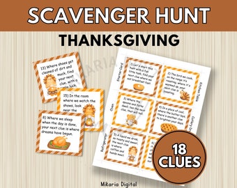 Treasure Hunt for Kids, Thanksgiving Games for Children, Printable Scavenger Hunt Gift for Boys, Thanksgiving Party Favors for Girls