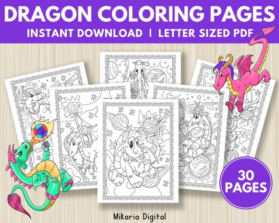 Dragon Coloring Page Printable Dragon Birthday Party Favors - Etsy