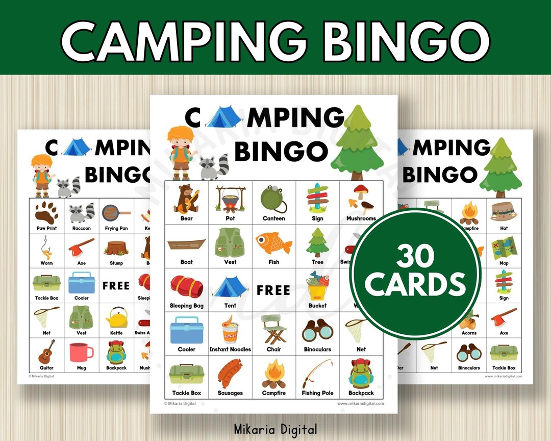 Camping Bingo Cards Printable, Camping Birthday Game, Camping Trip