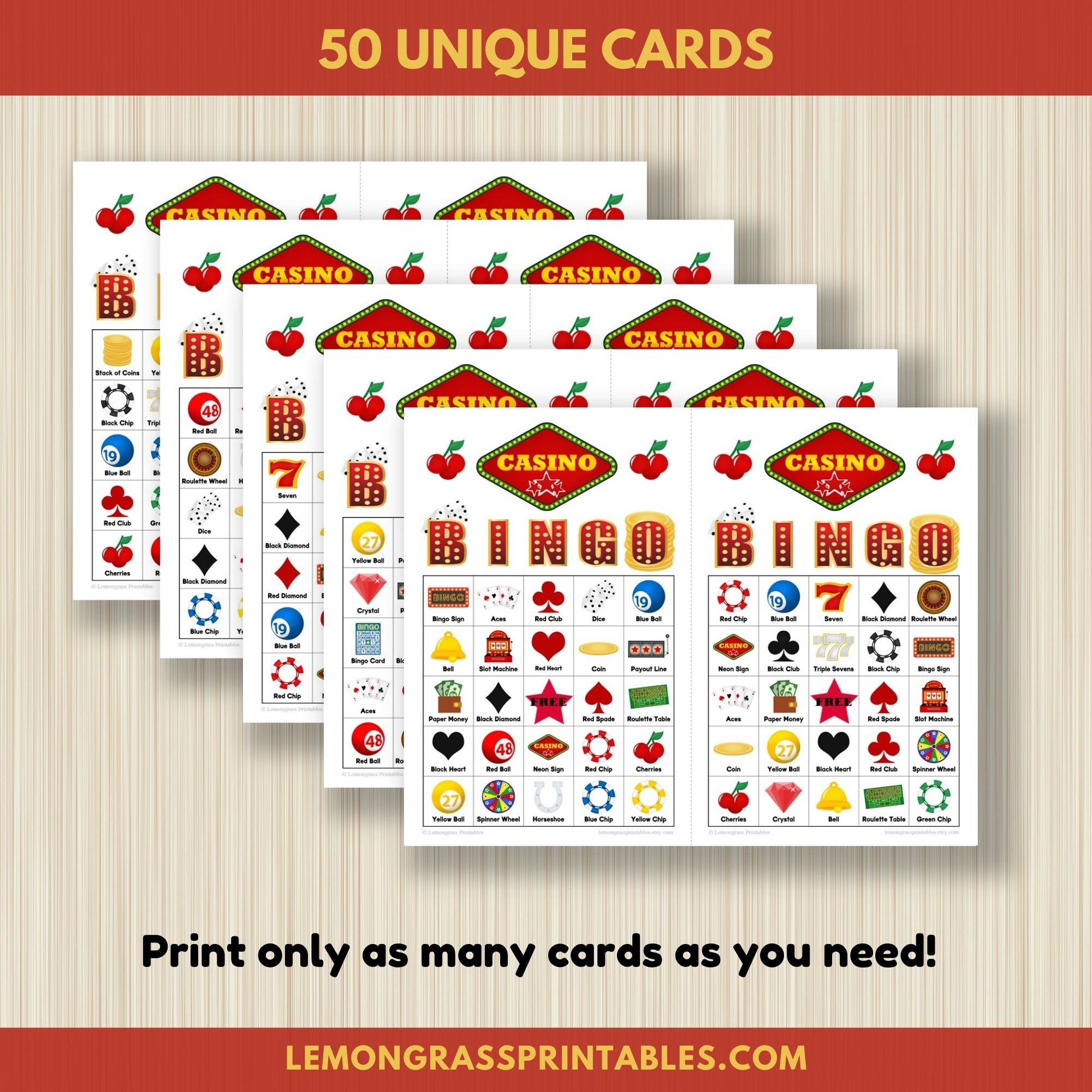 Casino Party Games for Adults Printable Bingo Cards Casino Etsy