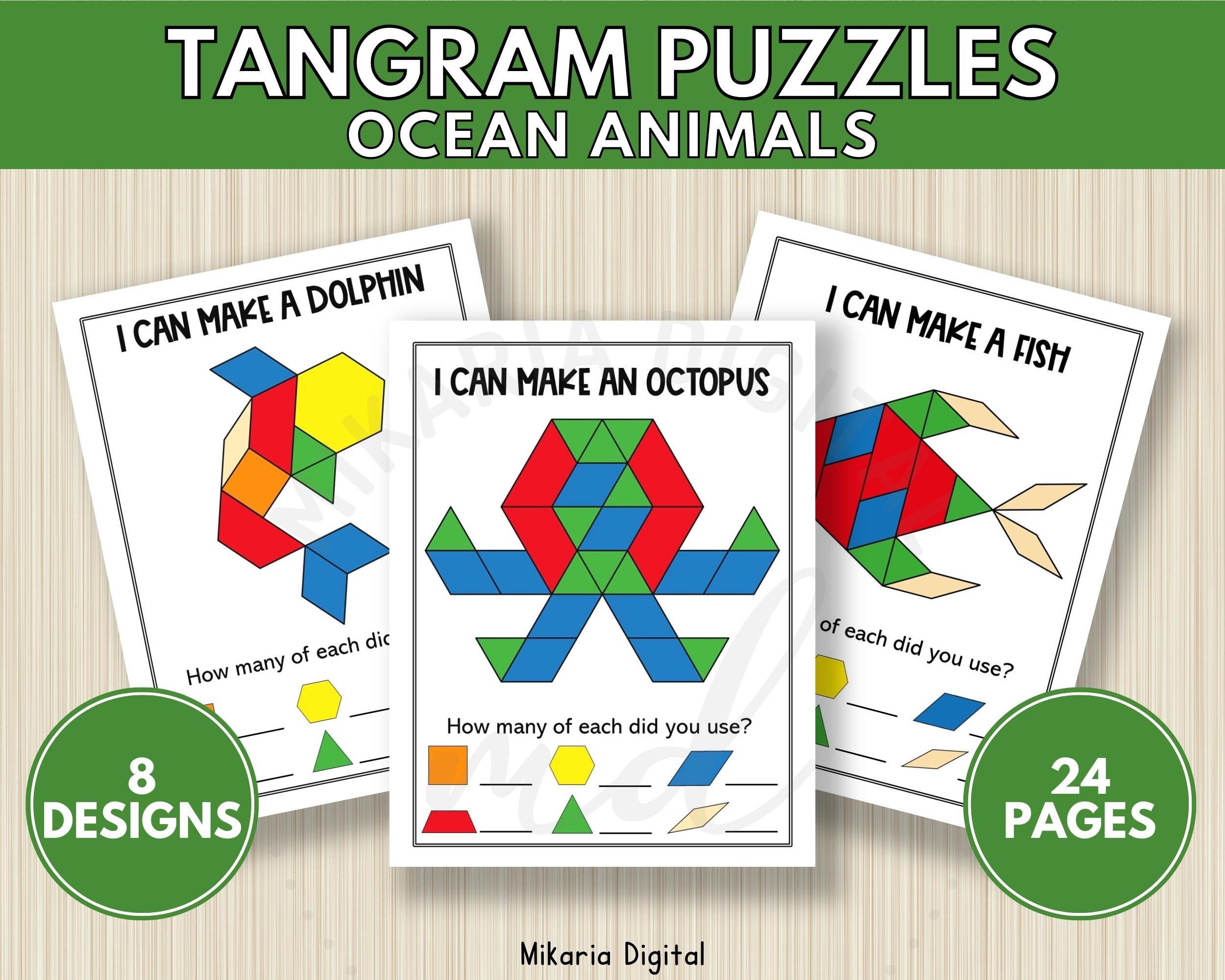 Ocean Animal Pattern Block Mats Tangram Puzzle Cards for - Etsy