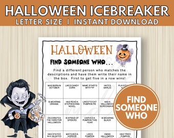 Halloween Find Someone Bingo Game for Adults, Halloween Party Game for Kids, Halloween Office Party Game, Icebreaker Game for Halloween, PG2