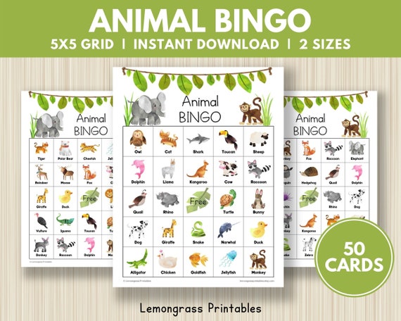 Animal Bingo Cards Printable Animal Party Favors for Kids | Etsy
