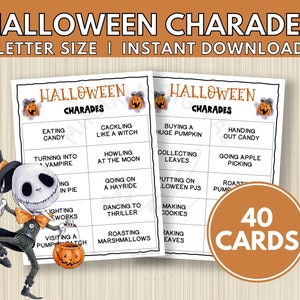 Halloween Charades Games for Adults, Halloween Party Game for Kids, Halloween Office Party Game, Icebreaker Games for Halloween, PG2