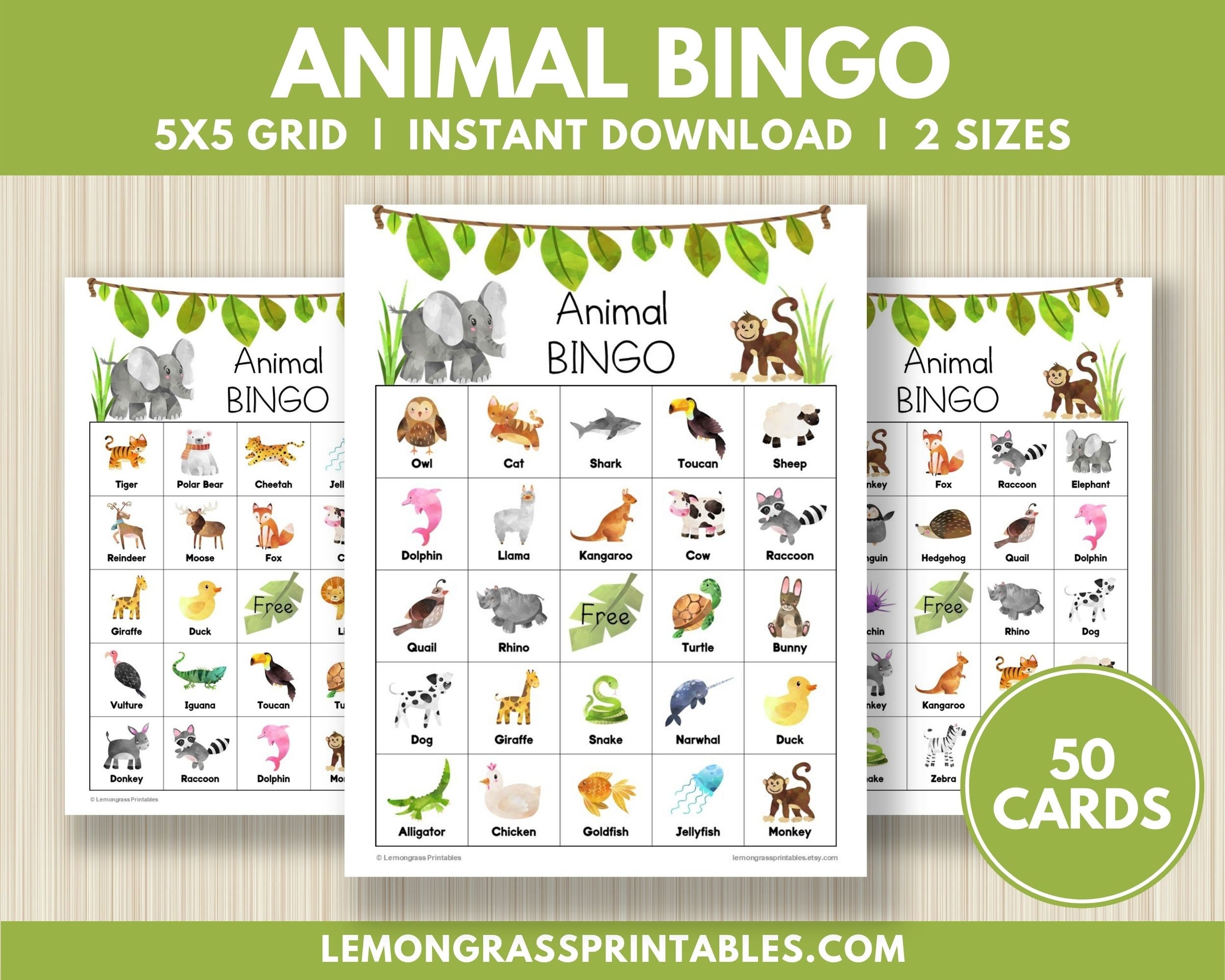 Animal Bingo Cards Printable Animal Party Favors for Kids Etsy