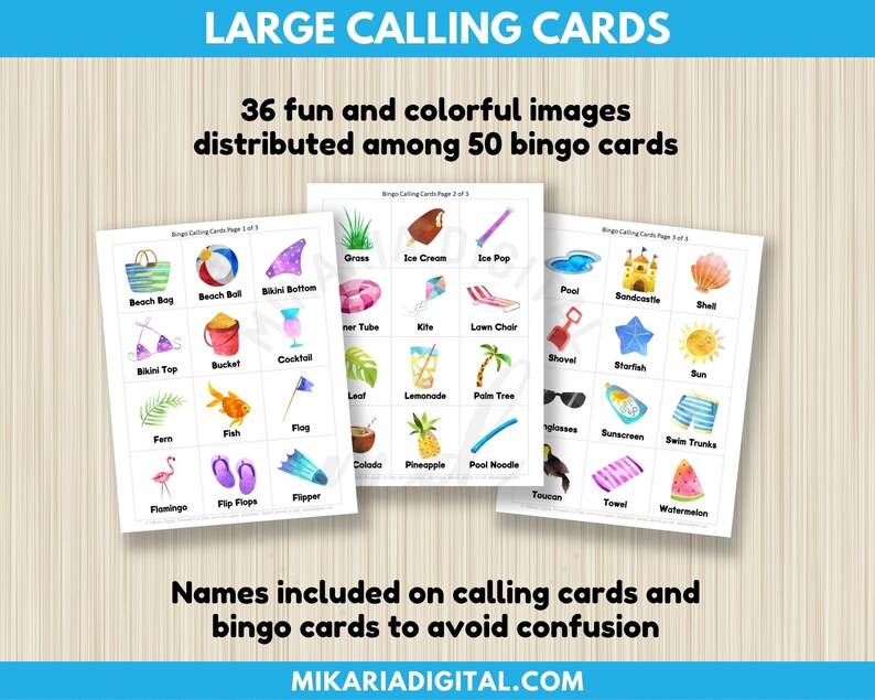 Beach Bingo Cards Printable Beach Birthday Party Favors for Etsy