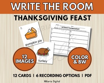 Thanksgiving Activity for Kids, Thanksgiving Flash Cards Printable, Write the Room Activity, Preschool Writing Center, Homeschool