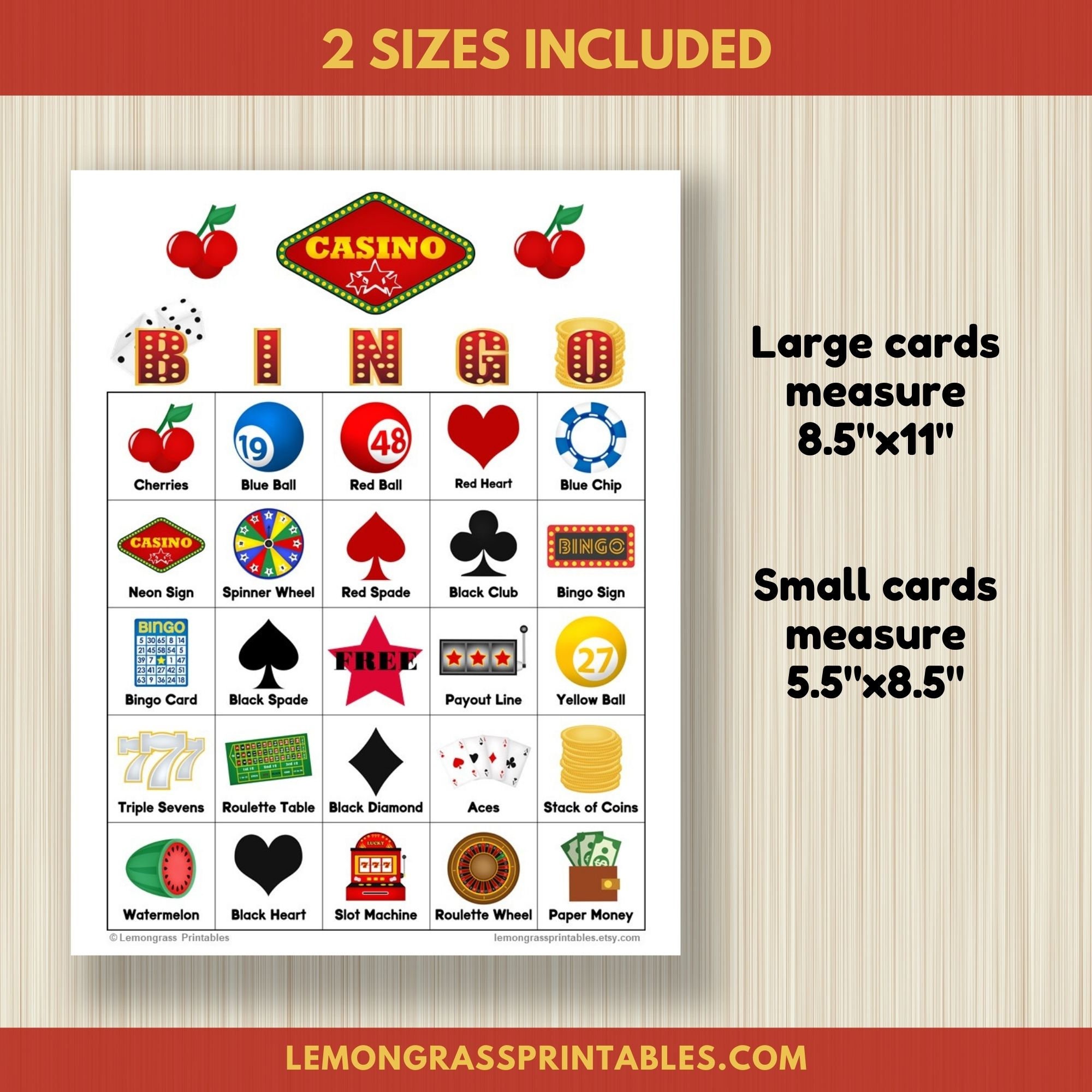 Casino Party Games for Adults Printable Bingo Cards Casino Etsy