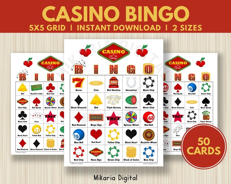 Casino Party Games for Adults Printable Bingo Cards Casino Etsy