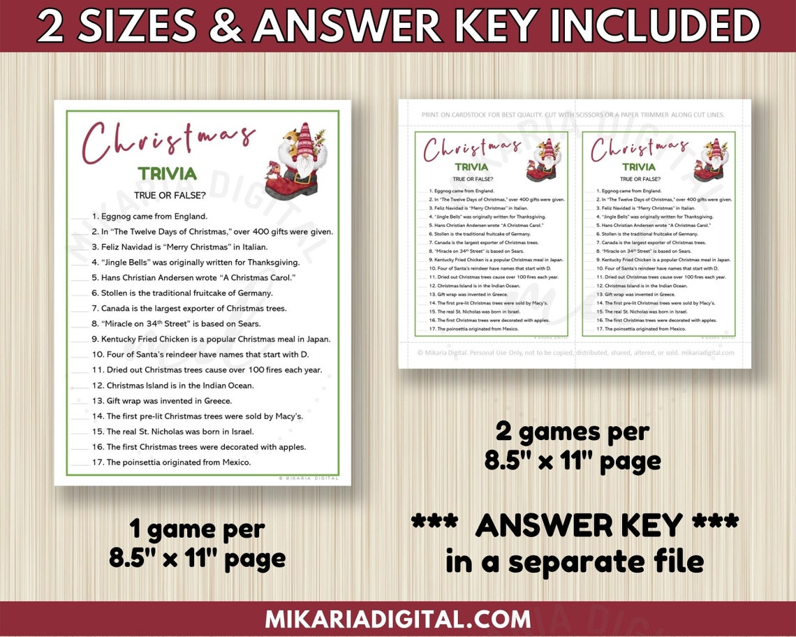 Printable Christmas Trivia Party Games for Adults, Christmas Party ...