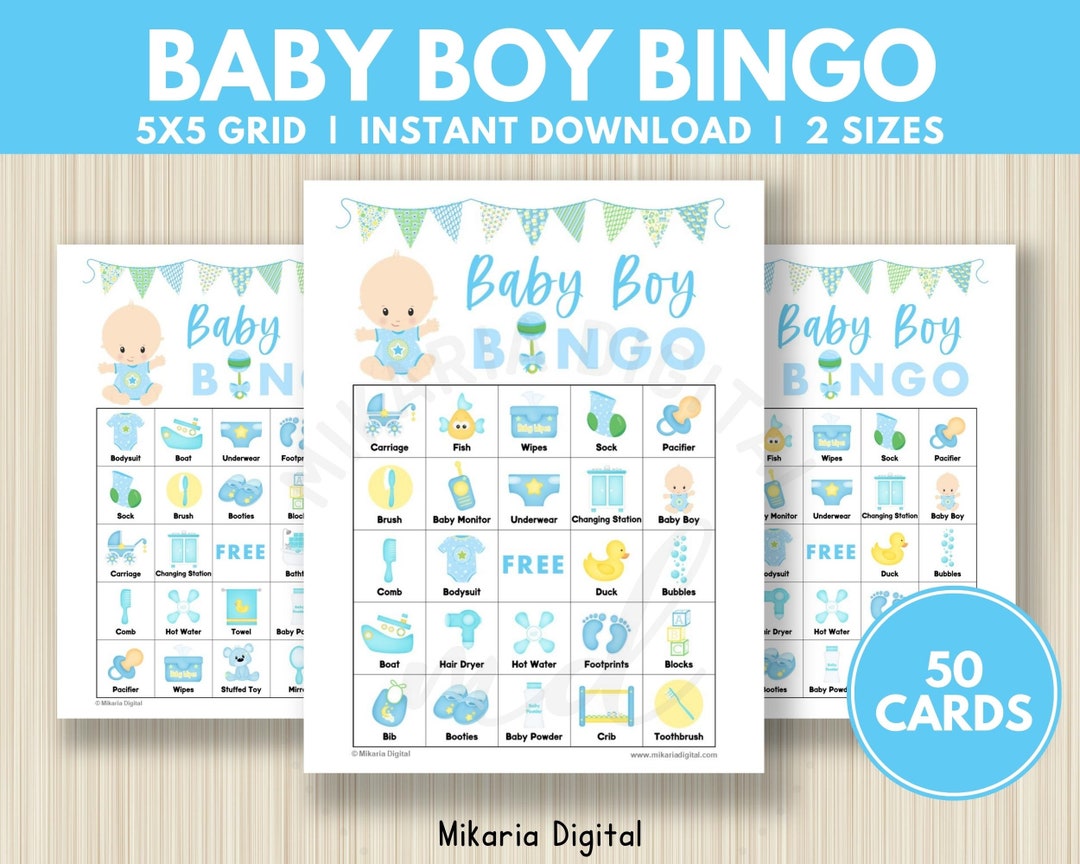 Baby Boy Bingo Cards Printable Boy Baby Shower Games Baby - Etsy