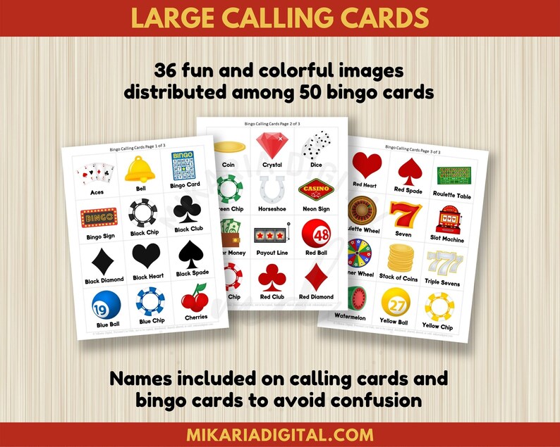 Casino Party Games for Adults Printable Bingo Cards Casino Etsy