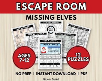 Christmas Escape Room for Kids, Christmas Party Games for Children, Printable Escape Room Kit, Kids Puzzle Game, Family Game Night