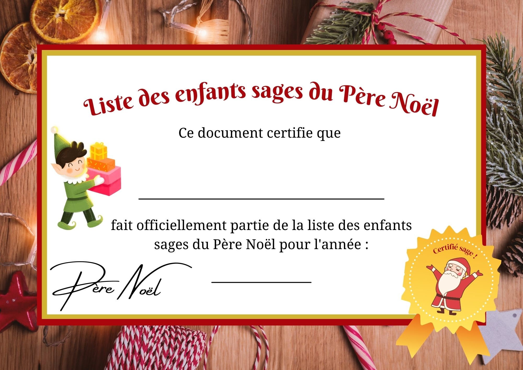 Certificat Enfant Sage Liste Du Père Noël à Imprimer Fêtes | Etsy Australia