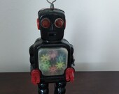 Yoshiya high wheel wind up tin robot vintage japanese space toy 60s
