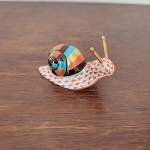 Herend red fishnet snail porcelain figurine