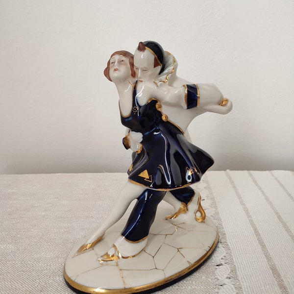 Royal Dux Pierrot and Colombine porcelain Figurine art deco