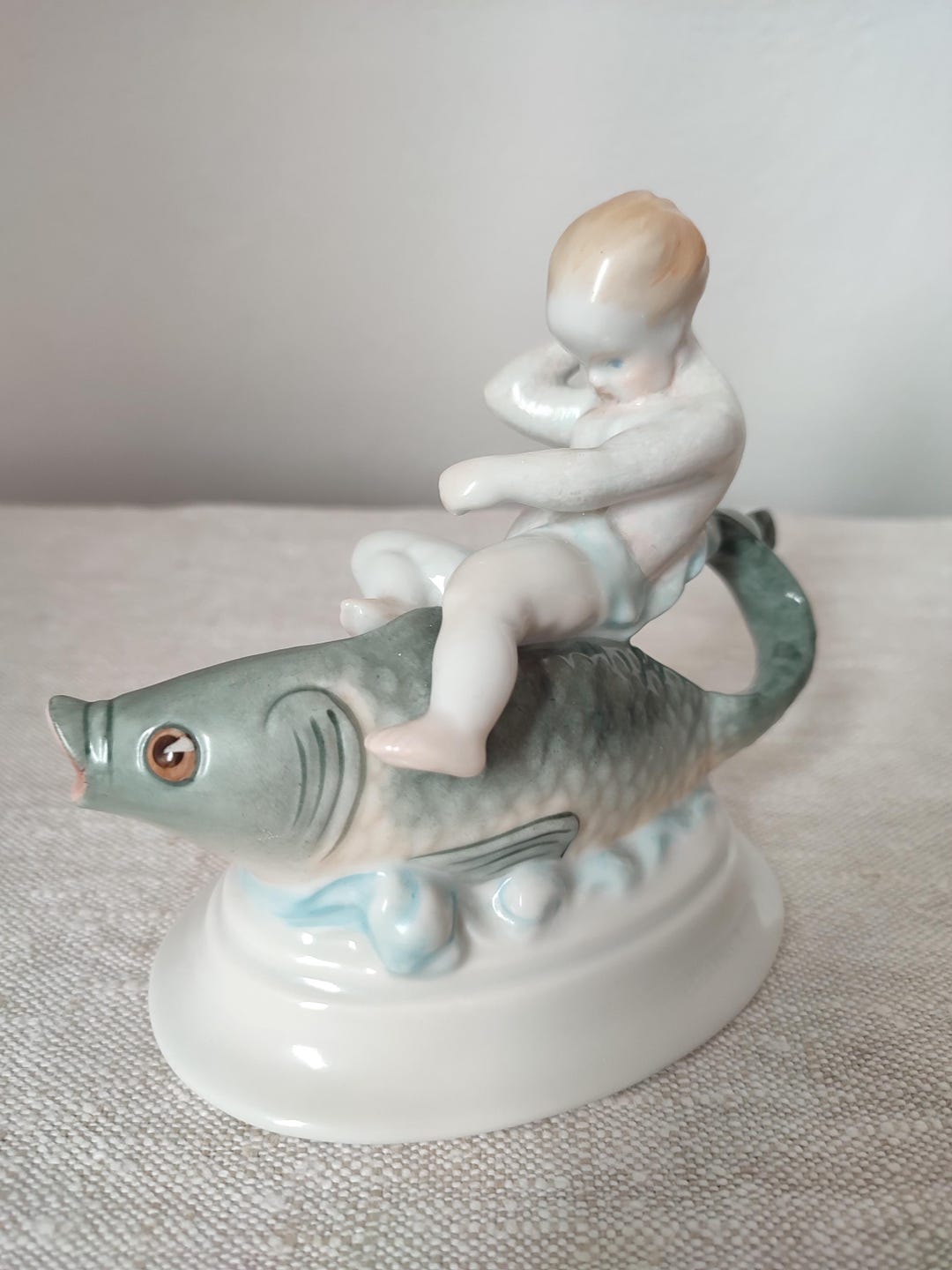 Herend Boy Riding Fish Porcelain Figurine - Etsy
