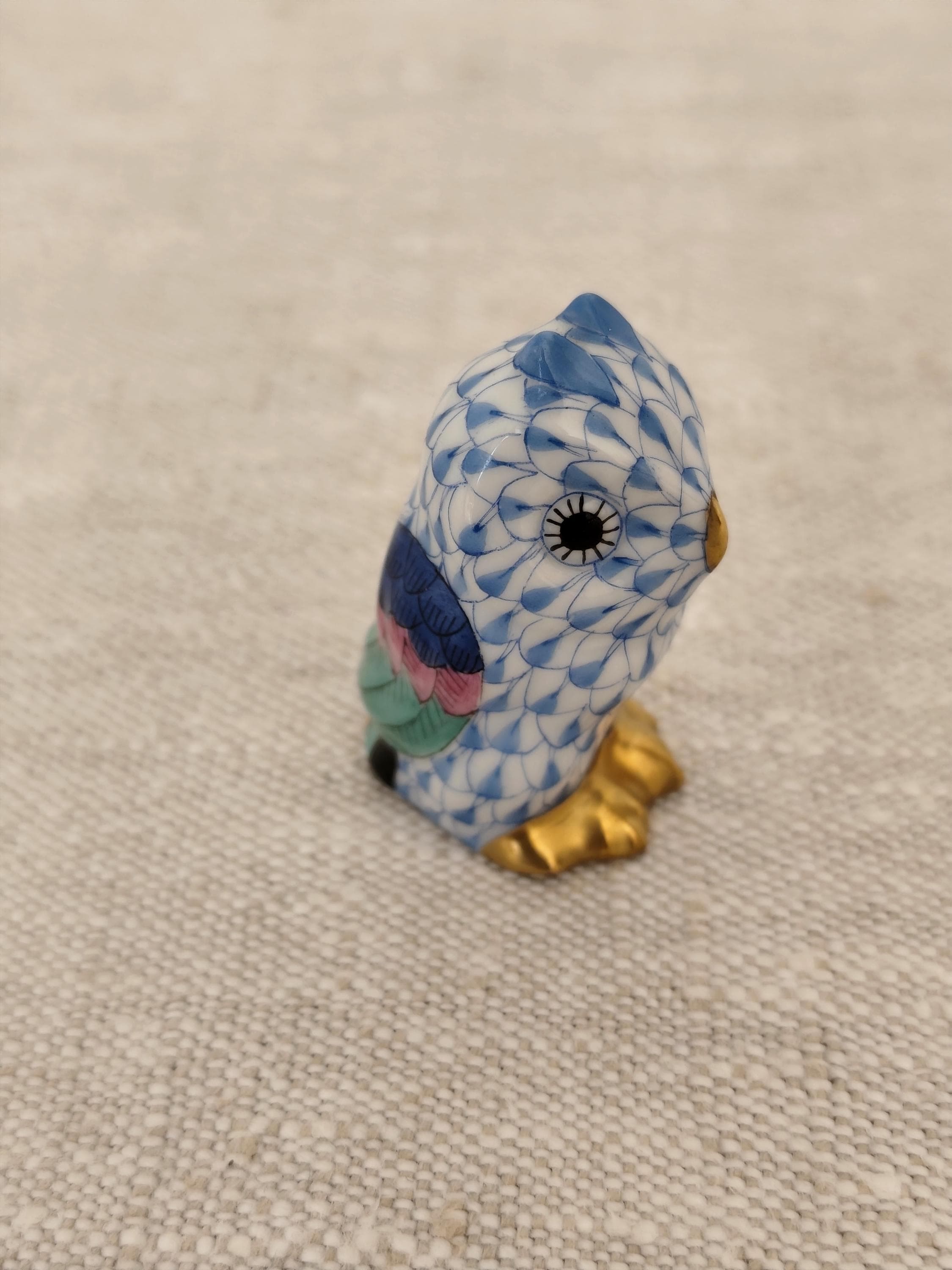 Herend fishnet blue owl porcelain Figurine