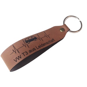 Keychain, VW T3 heartbeat made of artificial leather with key ring, made in Bavaria. (Brown)