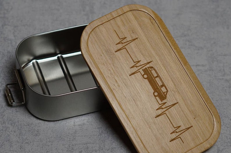 VW T3 Tupperbox, Lunchbox aus Weissblech mit Holzdeckel Bild 2