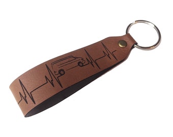 Keychain, VW T4 heartbeat made of artificial leather with key ring, made in Bavaria. (Brown)