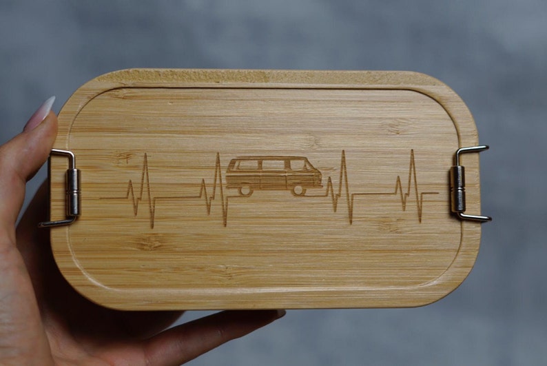 VW T3 Tupperbox, Lunchbox aus Weissblech mit Holzdeckel Bild 4