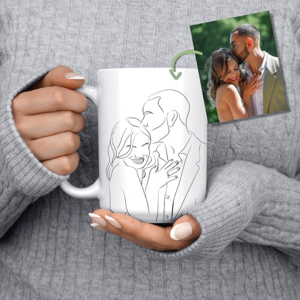 Custom Line Art Tasse, personalisierte Tasse, individuell mit Foto, minimalistische Tasse, Geschenk zum Valentinstag, Geburtstagsgeschenke, Valentinstagsgeschenke für sie