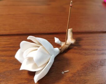 White flower incense stick stand, calligraphy pen holder, oriental zen paper weight, painting brush rest, newlywed gift, bridesmaid favor